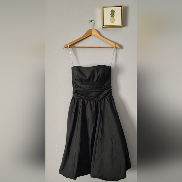 Davids Bridal Strapless Dress 6 Black  Bubble Hem Taffeta Cocktail Prom Holiday - Picture 8 of 8